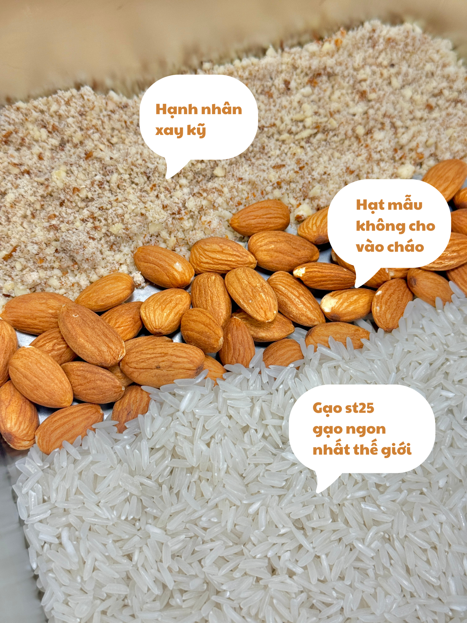 Cháo hạt dinh dưỡng từ hạnh nhân và gạo st25